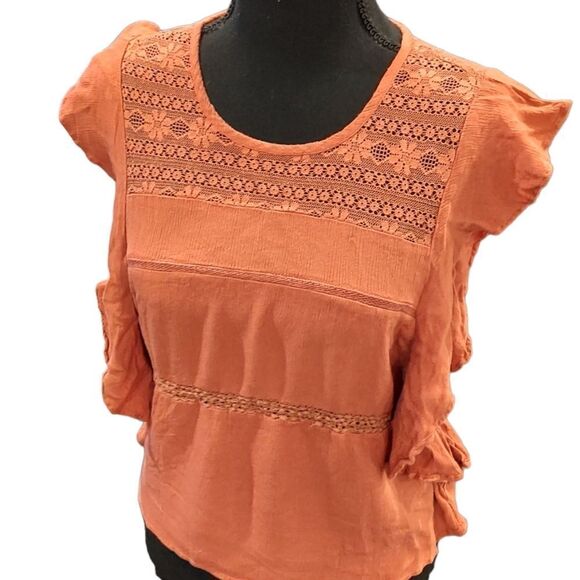 American Eagle Boho Chic Lace Ruffle Top XS - Picture 2 of 5